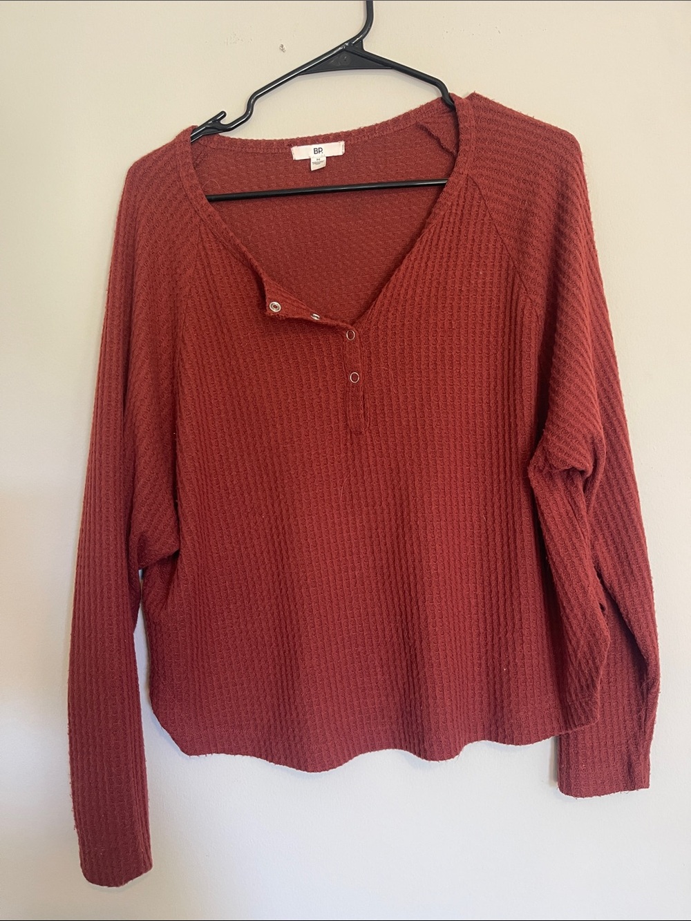bp Rust Red Waffle Henley Top